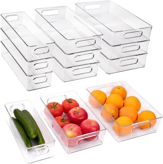 Unyqoos® Set van 9 Transparante Organizers voor Koelkast en Meer met Handgrepen