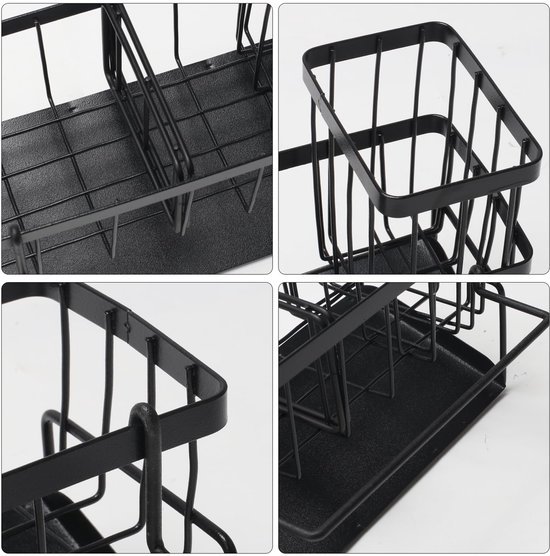 Unyqoos® Zwarte keukenorganizer met zelfledigende afvoer en handdoekhouder
