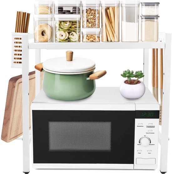 Unyqoos® Uitbreidbaar Keukenrek met Twee Lagen en Haken voor Organisatie