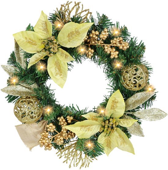 Unyqoos® Sfeervolle Kerstkrans met LED-verlichting en Decoratieve Elementen van 30 cm