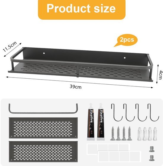 550x557-26.jpg Unyqoos® Tweedelige wandplank zonder boren voor badkamer en keuken met haken