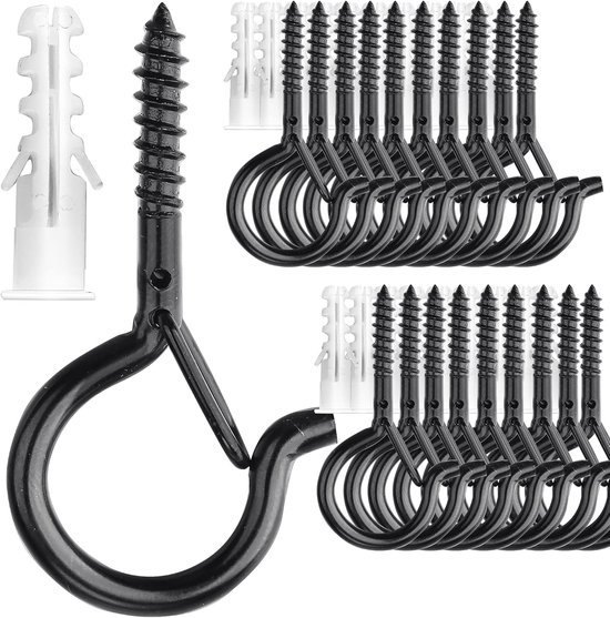 550x557-56.jpg Unyqoos® Set van 20 stevige zwarte schroefhaken voor binnen- en buitengebruik