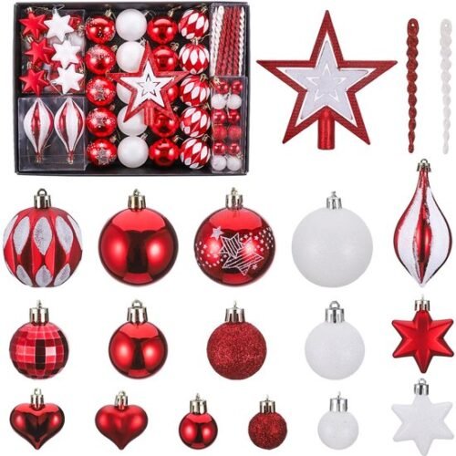 550x558-39.jpg Unyqoos® Uitgebreide set van kerstboomdecoraties met rode en witte kerstballen