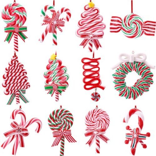 550x558-40.jpg Unyqoos® Set van 12 kleurrijke kerstornamenten met snoepjes en lolly ontwerpen
