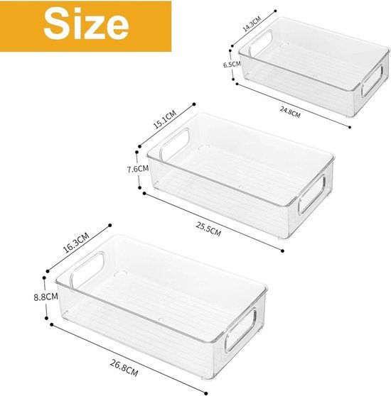 Unyqoos® Transparante en stapelbare opbergset voor keuken en koelkast in 3 maten