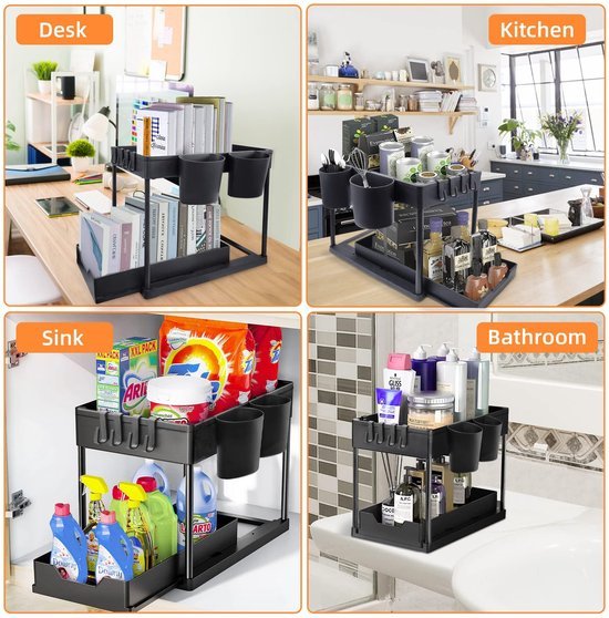 Unyqoos® Praktische Keuken- en Badkamer Organizer met Uittrekbare Lade en Extra Haken voor Optimale Opbergruimte