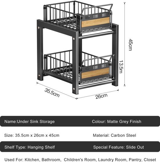 550x558-48.jpg Unyqoos® Stijlvolle en Functionele Keuken- en Badkamer Onderkast Organizer met Twee Uittrekbare Manden