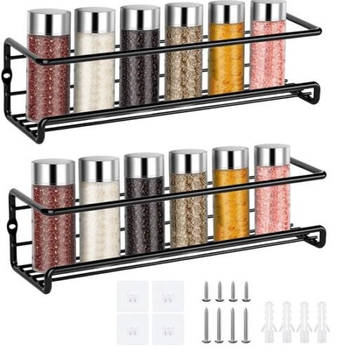 550x558-49.jpg Unyqoos® Set van twee metalen wandrekken voor kruiden zonder boren met zelfklevende montage