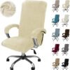 Unyqoos® Elastische fluwelen stoelhoes met armleuningen voor diverse bureaustoelen, beige, grote maat