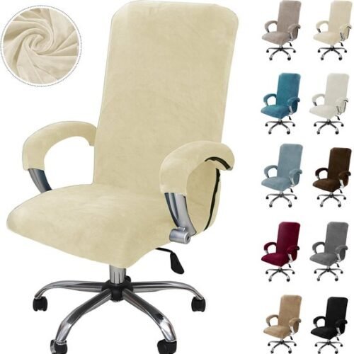 Unyqoos® Elastische fluwelen stoelhoes met armleuningen voor diverse bureaustoelen, beige, grote maat