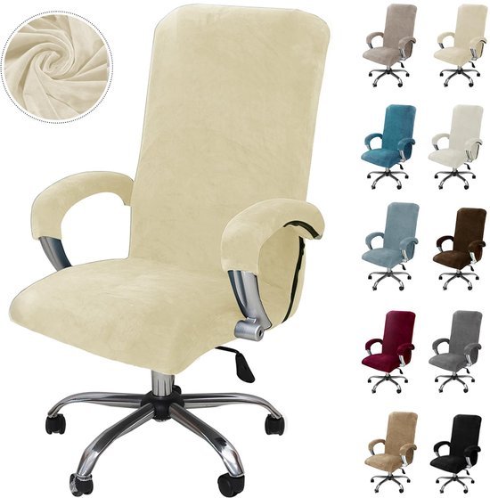 Unyqoos® Elastische fluwelen stoelhoes met armleuningen voor diverse bureaustoelen, beige, grote maat