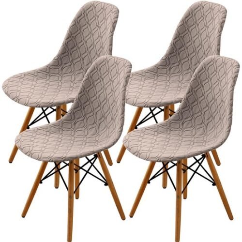Unyqoos® Set van 4 elastische stoelhoezen in kaki voor eetkamerstoelen