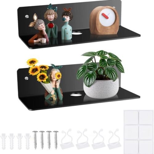Unyqoos® Set van twee zwarte acryl wandplanken voor veelzijdige wandmontage