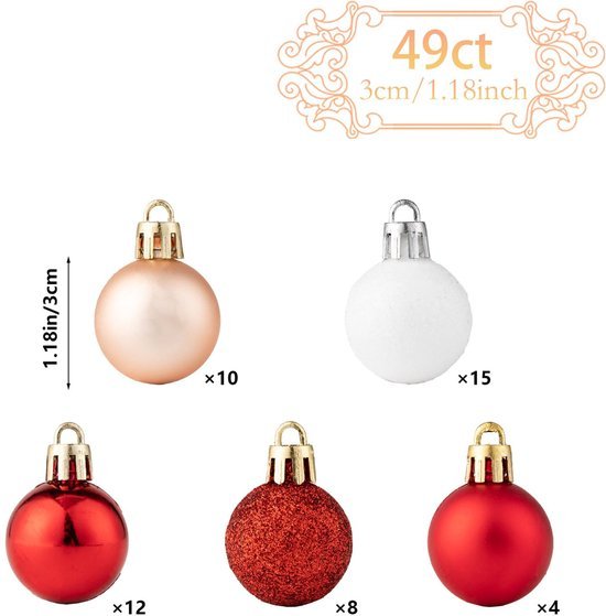 550x559-42.jpg Unyqoos® Set van 49 rode mini-kerstballen in diverse stijlen voor feestelijke decoratie