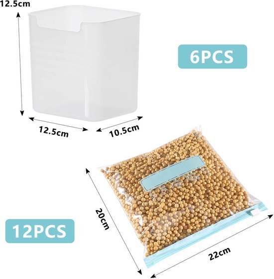 550x559-45.jpg Unyqoos® Set van 6 Koelkast Organizers met 12 Herbruikbare Vershoudzakken voor Keukenopslag