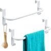 Unyqoos® Handige dubbele handdoekhouder met haken voor keuken en badkamer - wit, geschikt voor kastdeuren
