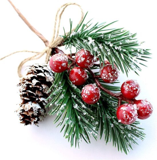 Unyqoos® Set van 10 kunstmatige rode bessen takken voor kerstdecoratie en DIY-projecten