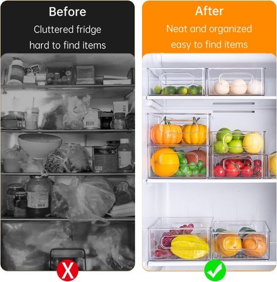 Unyqoos® Set van 9 Transparante Organizers voor Koelkast en Meer met Handgrepen