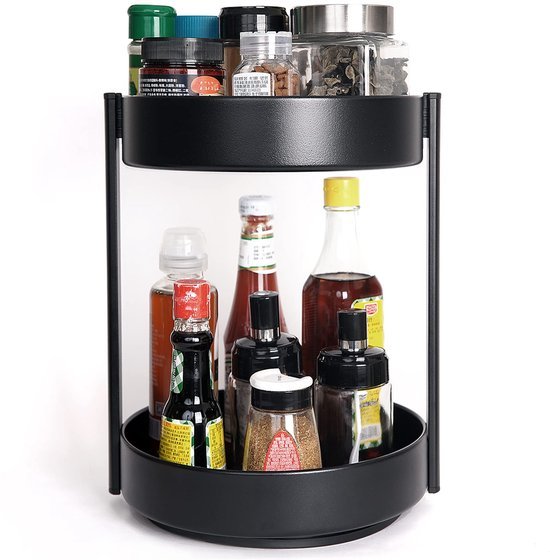 Unyqoos® Multifunctioneel Draaibaar Kruidenrek met Twee Verdiepingen voor Keuken en Badkamer