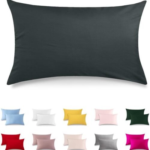 Unyqoos® Set van 2 antracietgrijze katoenen kussenslopen met ritssluiting en hypoallergene eigenschappen
