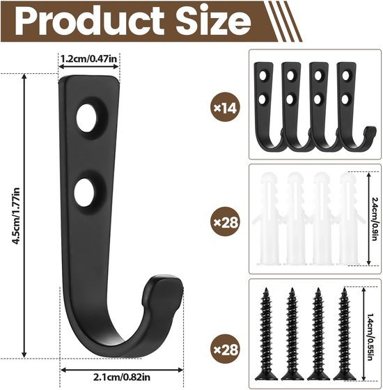 550x560-57.jpg Unyqoos® Set van 14 stevige zwarte wandhaken voor diverse praktische toepassingen