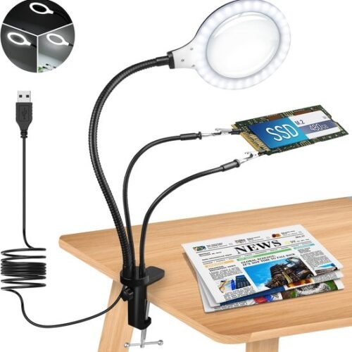 Unyqoos® Verlichte loeplamp met verstelbare armen en dimbare LED-verlichting voor precisiewerk