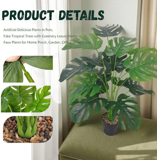 Unyqoos® Grote decoratieve kunstplant Monstera met verstelbare takken en bladeren