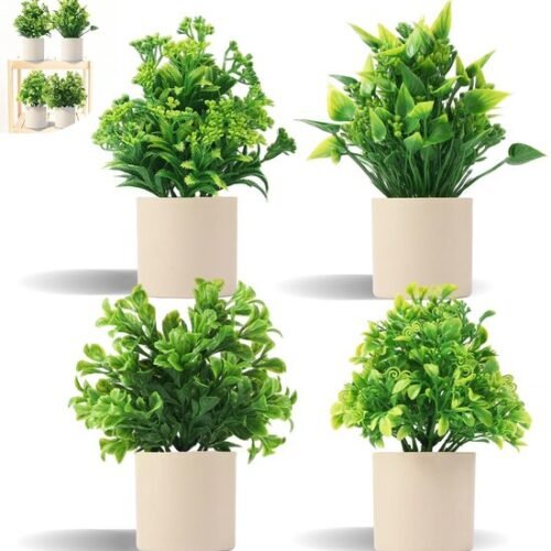 Unyqoos® Set van vier levensechte onderhoudsvrije kunstplanten voor elke ruimte