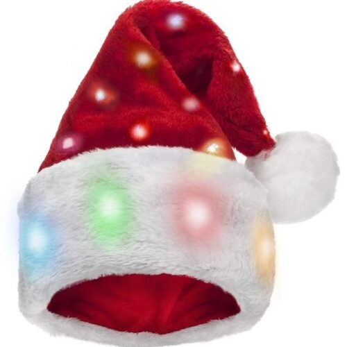 Unyqoos® Rode pluchen kerstmuts met LED-verlichting voor feestelijke gelegenheden