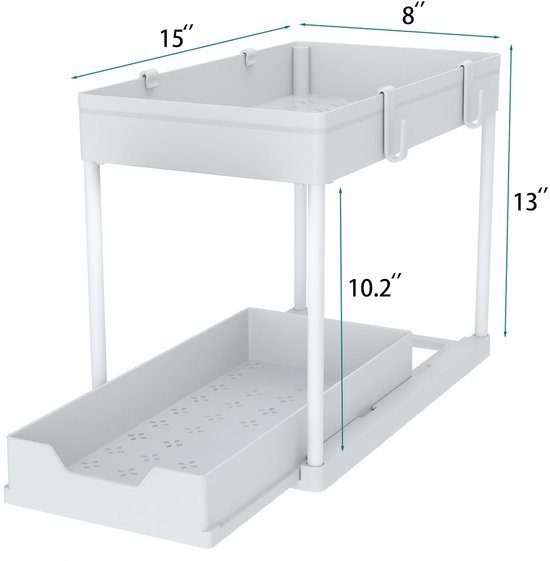 Unyqoos ® Veelzijdige Keuken- en Badkamer Organisator met Uittrekbare Lade en Haken voor Onder Wastafels