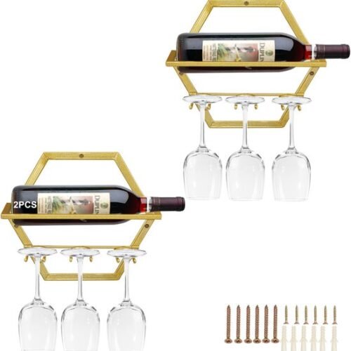 Unyqoos® Goudkleurige wandgemonteerde wijnhouder met ruimtebesparend design voor thuis