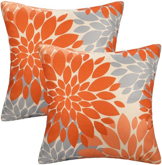 550x561-65.jpg Unyqoos® Set van 2 decoratieve kussenhoezen 45x45 cm in oranje en grijs met dahlia ontwerp