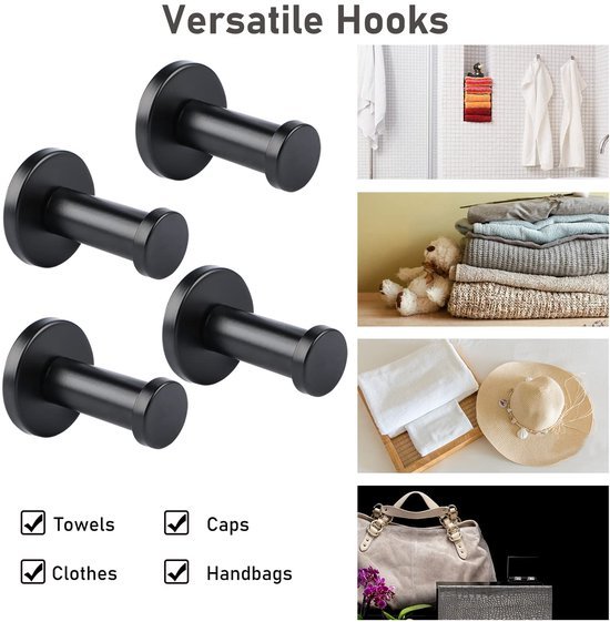 550x561-75.jpg Unyqoos® Set van 8 zwarte roestvrijstalen wandhaken voor diverse ruimtes