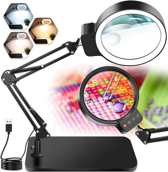 Unyqoos® LED Vergrootglaslamp met Dimfunctie en Standaard voor Hobby en Werk