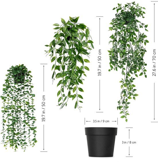 Unyqoos ® Verzorgingsvrije Eucalyptus Kunstplanten Set van 3 voor Binnen en Buiten Decoratie