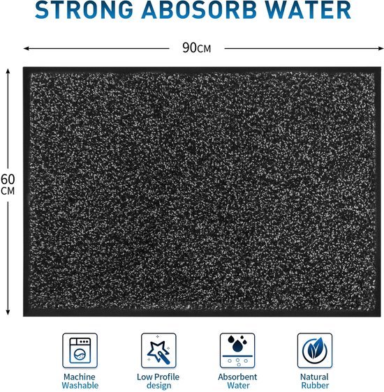Unyqoos® Absorberende en wasbare deurmat voor binnen en buiten gebruik met antislip