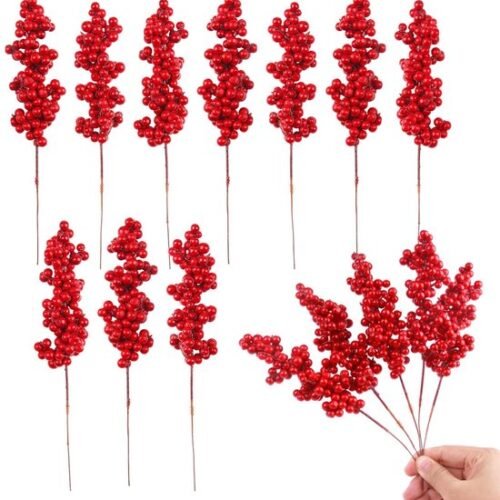 Unyqoos® Set van 20 rode kunstbessen voor veelzijdige kerst- en feestdecoratie