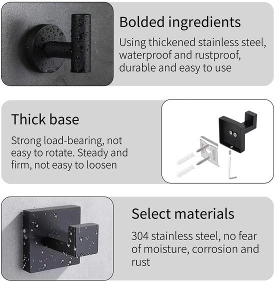 550x562-74.jpg Unyqoos® Set van twee zwarte roestvrijstalen muurhaken voor badkamer en meer