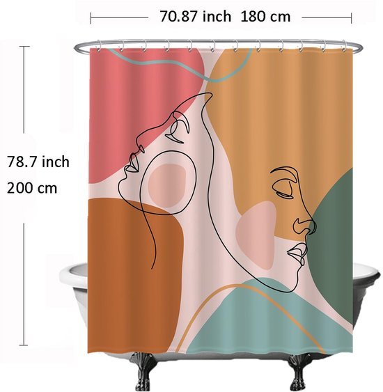 Unyqoos® Stijlvol Douchegordijn Met Abstracte Esthetiek Voor Moderne Badkamers - 180 x 200 cm - Roze Oker Groen Bruin