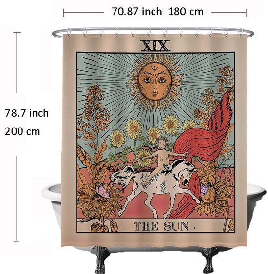 Unyqoos® Stijlvol Douchegordijn met Zon, Bloemen en Retro Ontwerp, Waterdicht en Wasbaar, 180 x 200 cm