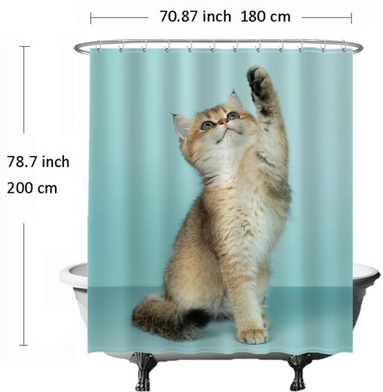 Unyqoos® Charmant Douchegordijn met Kattenprint voor Stijlvolle Badkamerinrichting - 180 x 200 cm - Inclusief Ringen