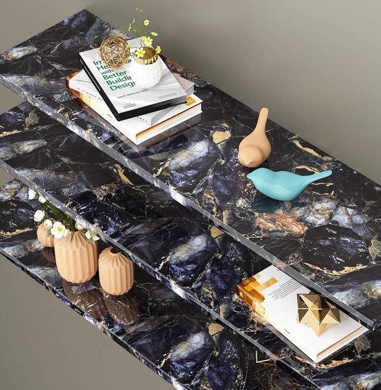 Unyqoos® Waterdichte marmerlook plakfolie zwart goud blauw voor keuken en meubels