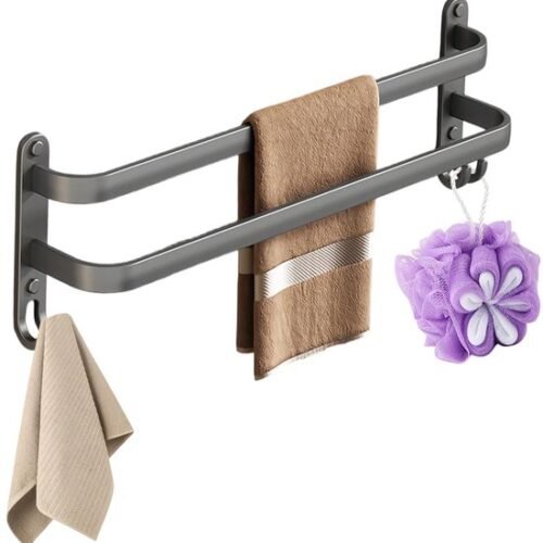 Unyqoos® Dubbele handdoekhouder zonder boren voor badkamer en keuken met haken