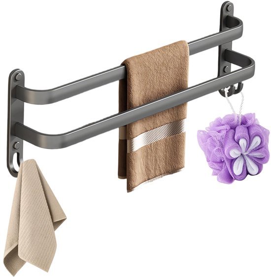 Unyqoos® Dubbele handdoekhouder zonder boren voor badkamer en keuken met haken