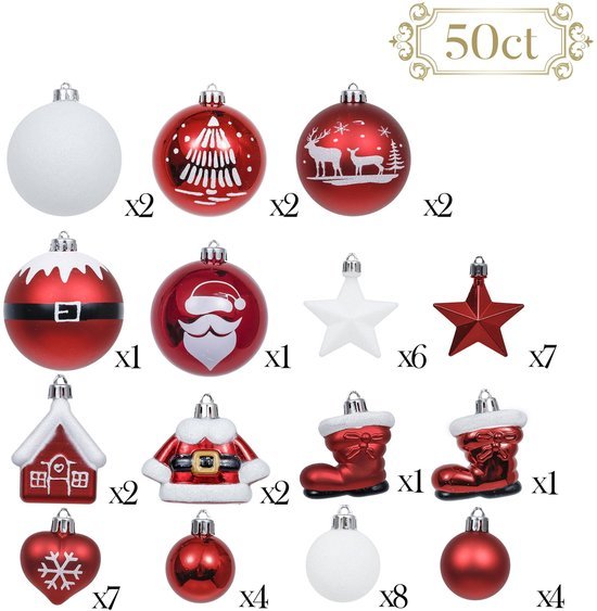 550x563-52.jpg Unyqoos® Set van 50 onbreekbare kerstballen in rood en wit voor traditionele kerstdecoratie