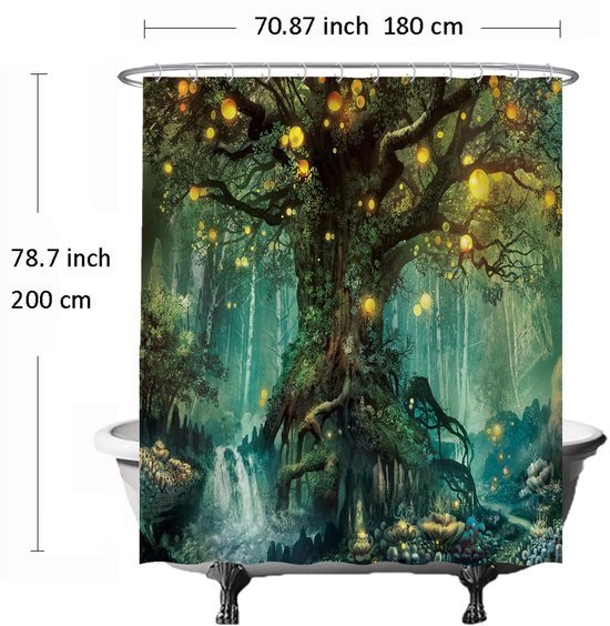 Unyqoos® Tijdloos Magisch Bos Douchegordijn Met Betoverende Elvenboom Print Voor Badkamer Elegantie
