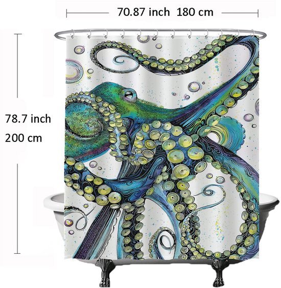Unyqoos® Stijlvol Douchegordijn Met Zeeleven Print, Waterbestendig En Schimmelwerend, 180 x 200 cm, Inclusief Ringen