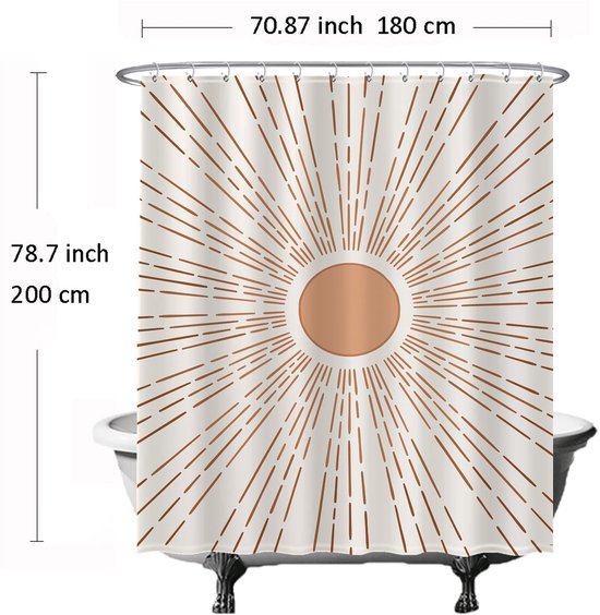 Unyqoos® Stijlvol Boheems Douchegordijn met Zonmotief - 180 x 200 cm - Waterafstotend en Wasbaar