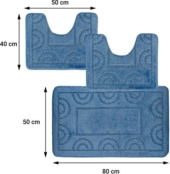 550x564-33.jpg Unyqoos® 3-delige Badkamermattenset met Rechthoekige Mat en Twee WC-matten - Lichtblauw en Sneldrogend