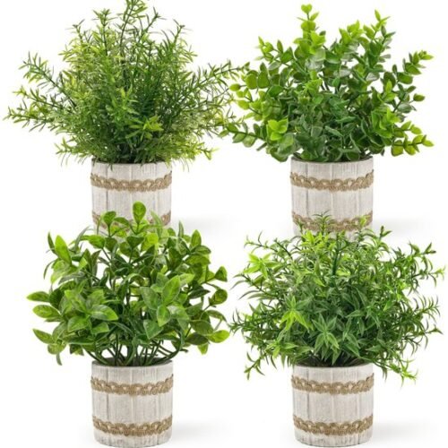 Unyqoos® Set van vier levensechte kunstplanten voor decoratie in huis en kantoor